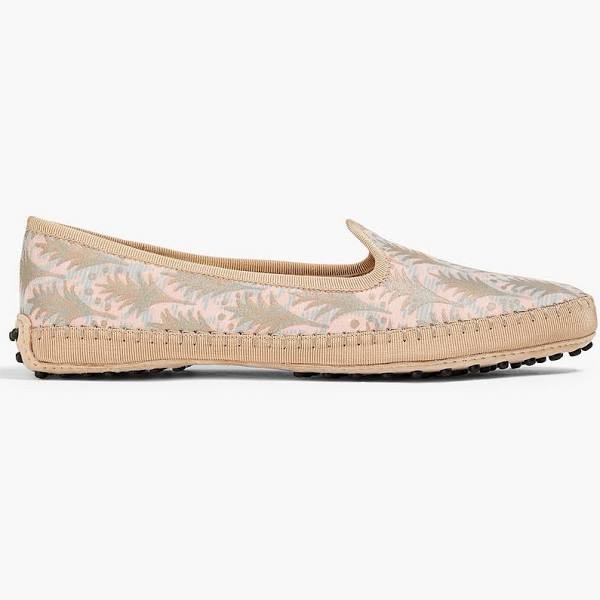 Tod’s Gommino Printed Canvas Loafers In Baby Pink, 36
